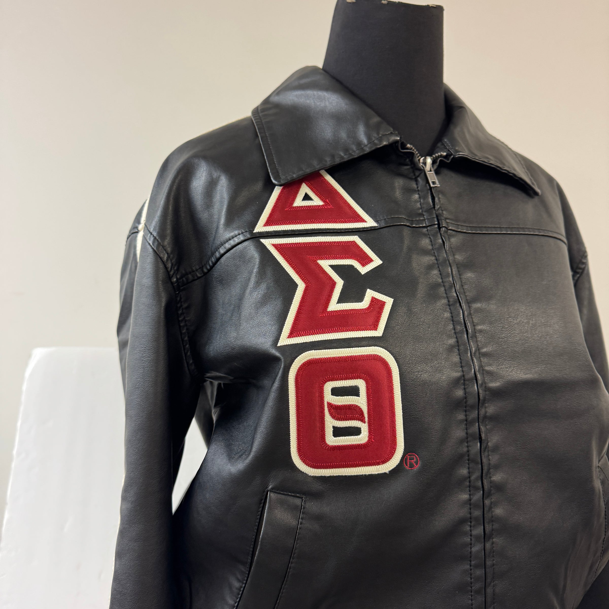 Delta Strip Sleeves Faux Leather Jacket Black