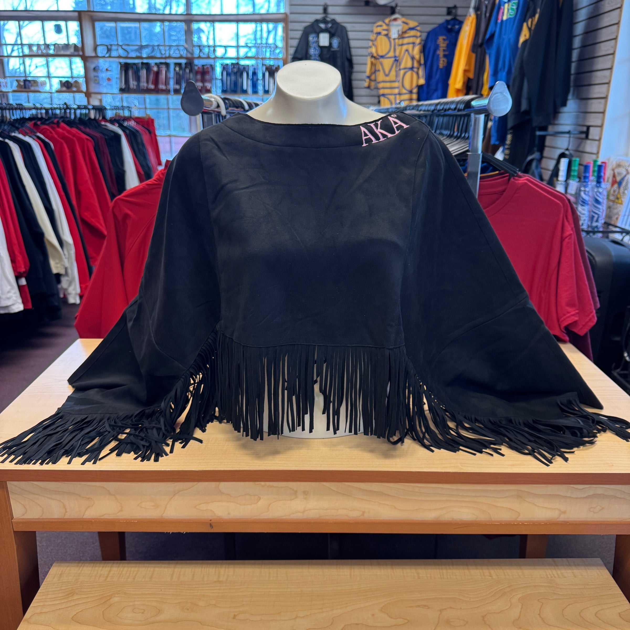 AKA Western Bohemian Suede Fringe Cape Pink