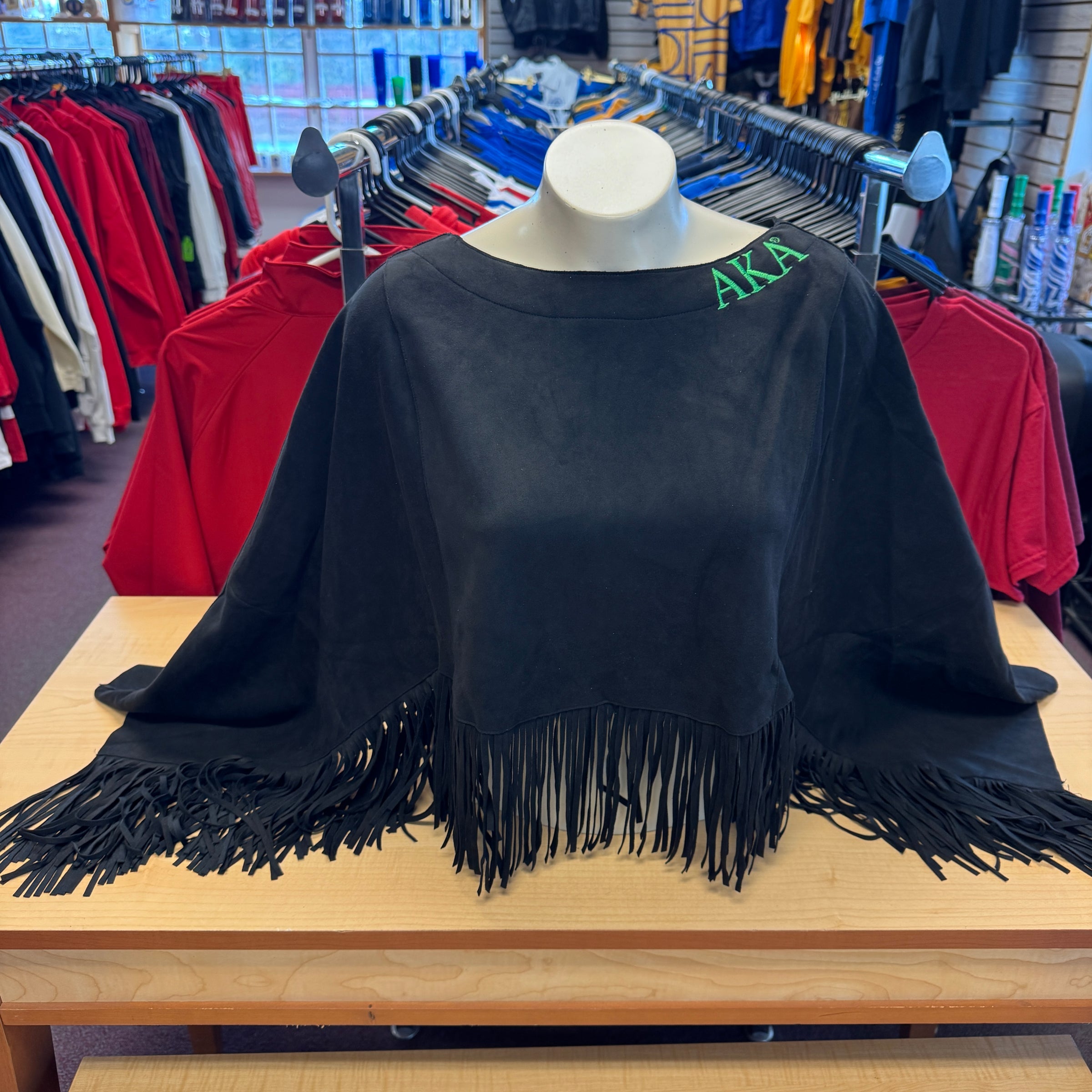 AKA Western Bohemian Suede Fringe Cape Green