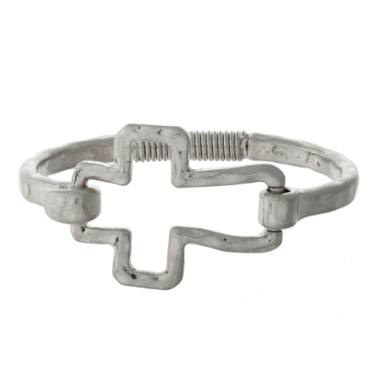 Silver Cross Hammered Hinge Bracelet