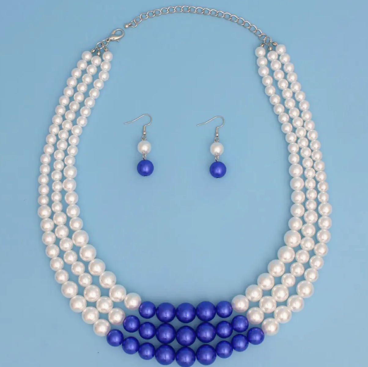 Zeta Blue White Pearl 3 Strand Set - New