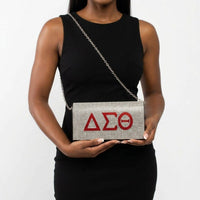 Delta Rhinestone Flap Snap Clutch Bag Silver
