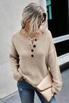 Knit Button Wide Neck Sweater