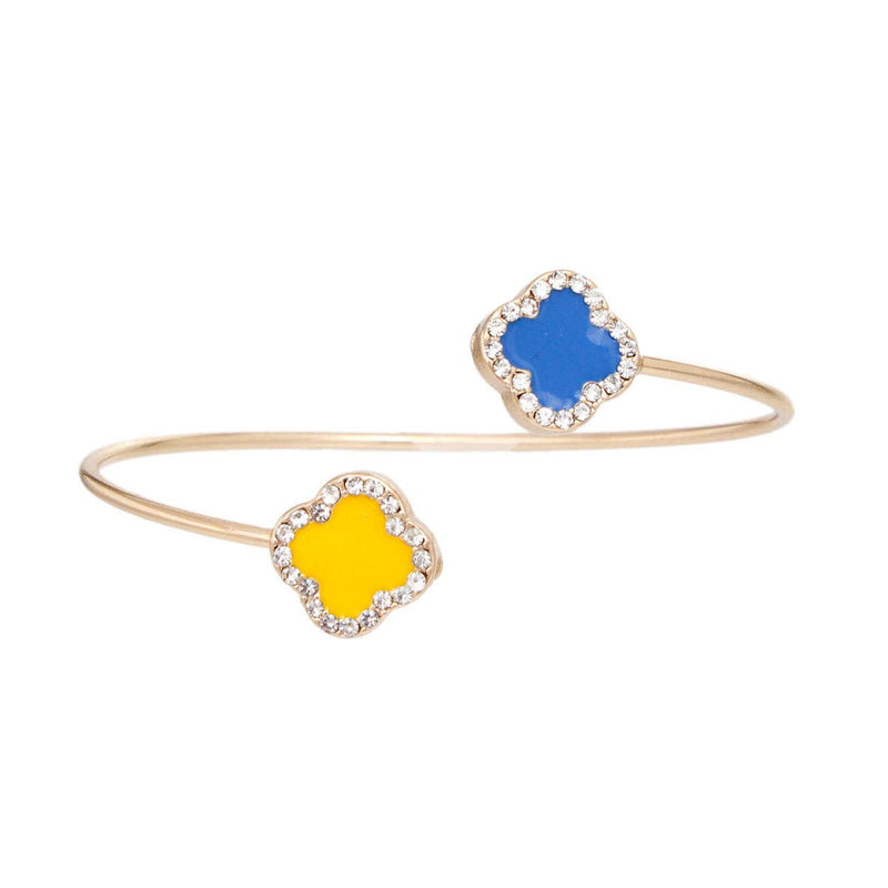 SGRho Blue Gold Stone Clover Open Bangle