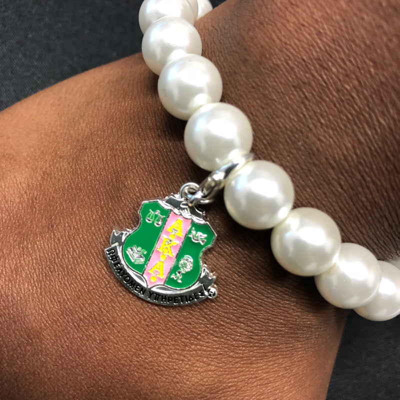 AKA Pearl Bracelet with Shield Charm
