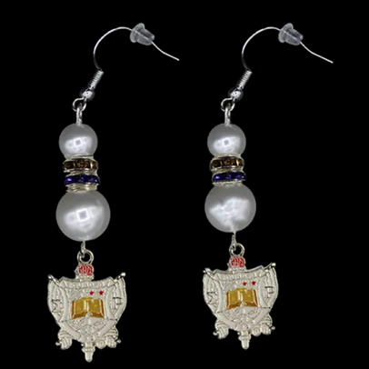 SGRho Pearls with Shield Charm Earrings