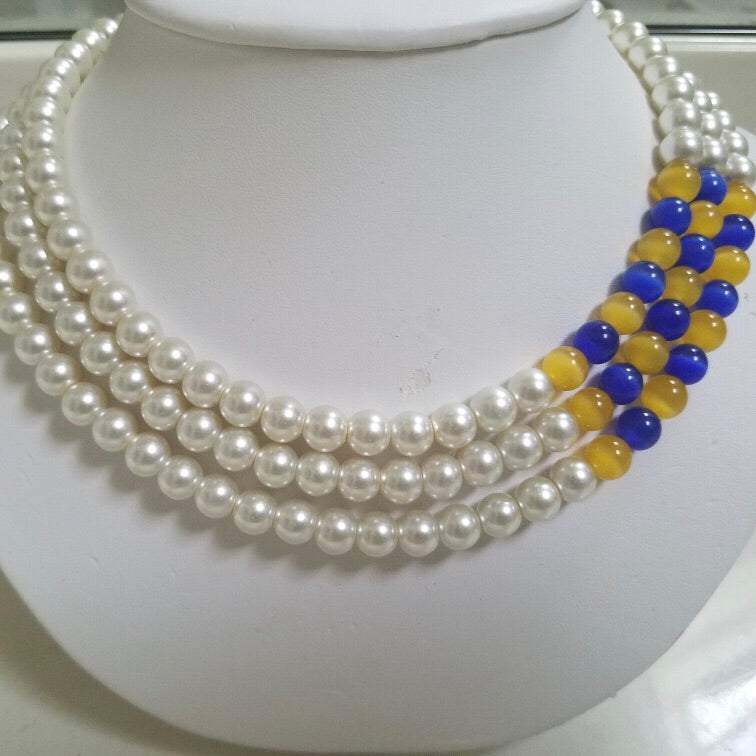 Three Strands Pearls with touch of Royalty and Gold