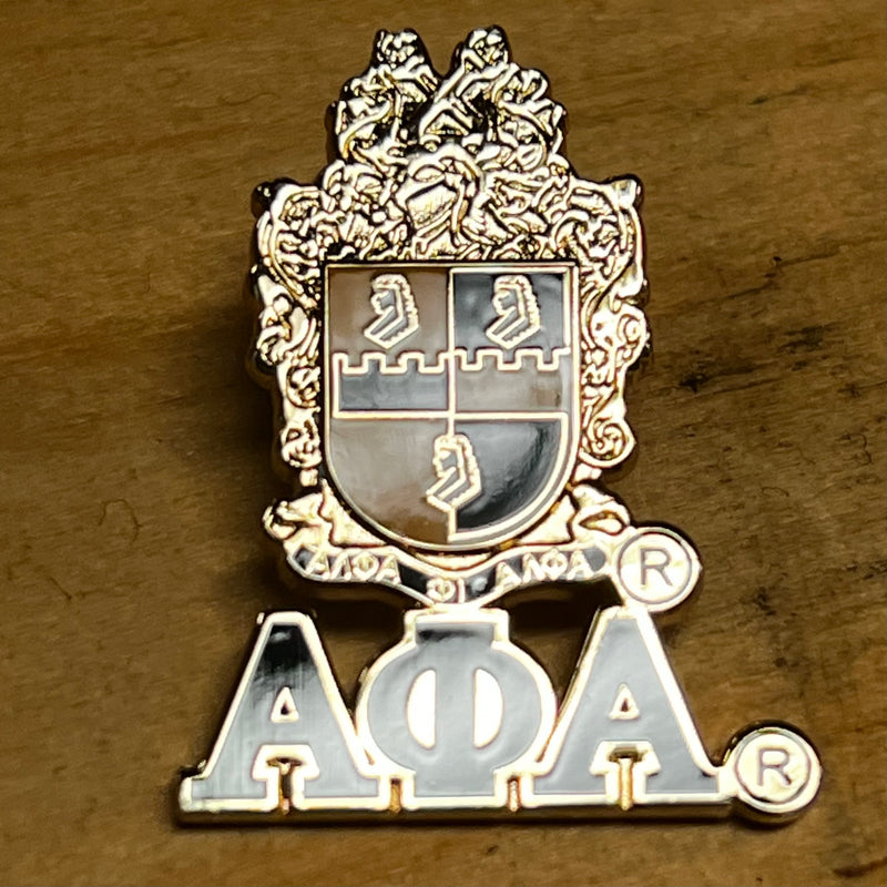 Alpha 3D Color Shield Lapel Pin with Letters